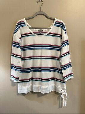 Talbots Tie Detail Striped Cotton Top Size L